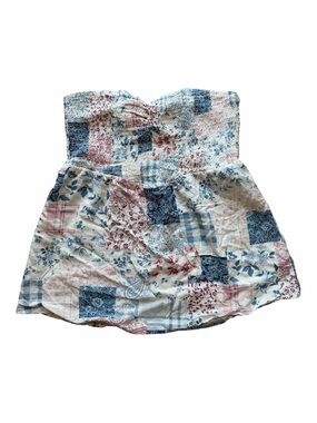 Kismet Strapless Patchwork Babydoll Tank Tube Top Blue Pink Floral Y2K Boho